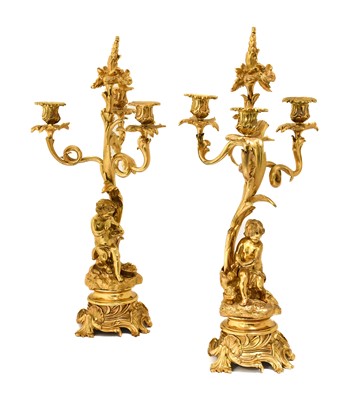 Lot 390 - A Pair of French Gilt Bronze Three-Light...