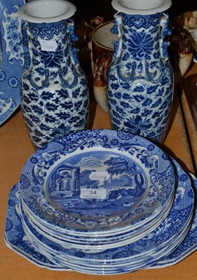 Lot 34 - Pair of Chinese blue and white vases, Copeland Spode Italian pottery dinner wares etc