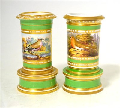 Lot 79 - A Matched Pair of Spode Porcelain Spill Vases, circa 1820, of cylindrical form with flared neck and
