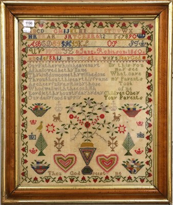 Lot 1196 - Jane Robinson Sampler, 1860