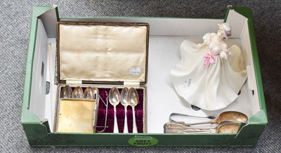 Lot 1063 - A Set of Six Silver Teaspoons and Sugar Tongs;...