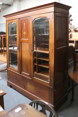 Lot 1316 - An Edwardian Inlaid Mahogany Wardrobe, with...