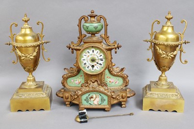 Lot 383 - A Gilt Metal and Porcelain Mantel Timepiece,...