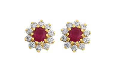 Lot 2048 - A Pair of 18 Carat Gold Ruby and Diamond...