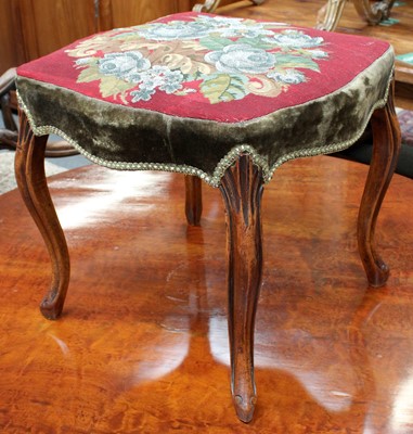 Lot 1370 - A Victorian Stool, with cabriole legs and...