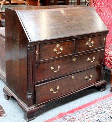 Lot 1336 - A George III Cross-Banded Oak Bureau, 103cm by...