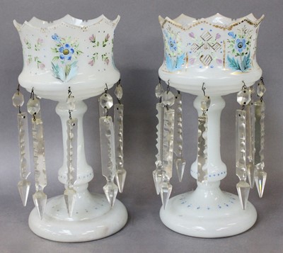 Lot 1004 - A Pair of Victorian Opaque Glass Table Lustres,...