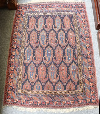 Lot 1280 - Afshar Rug, the midnight blue field of boteh,...