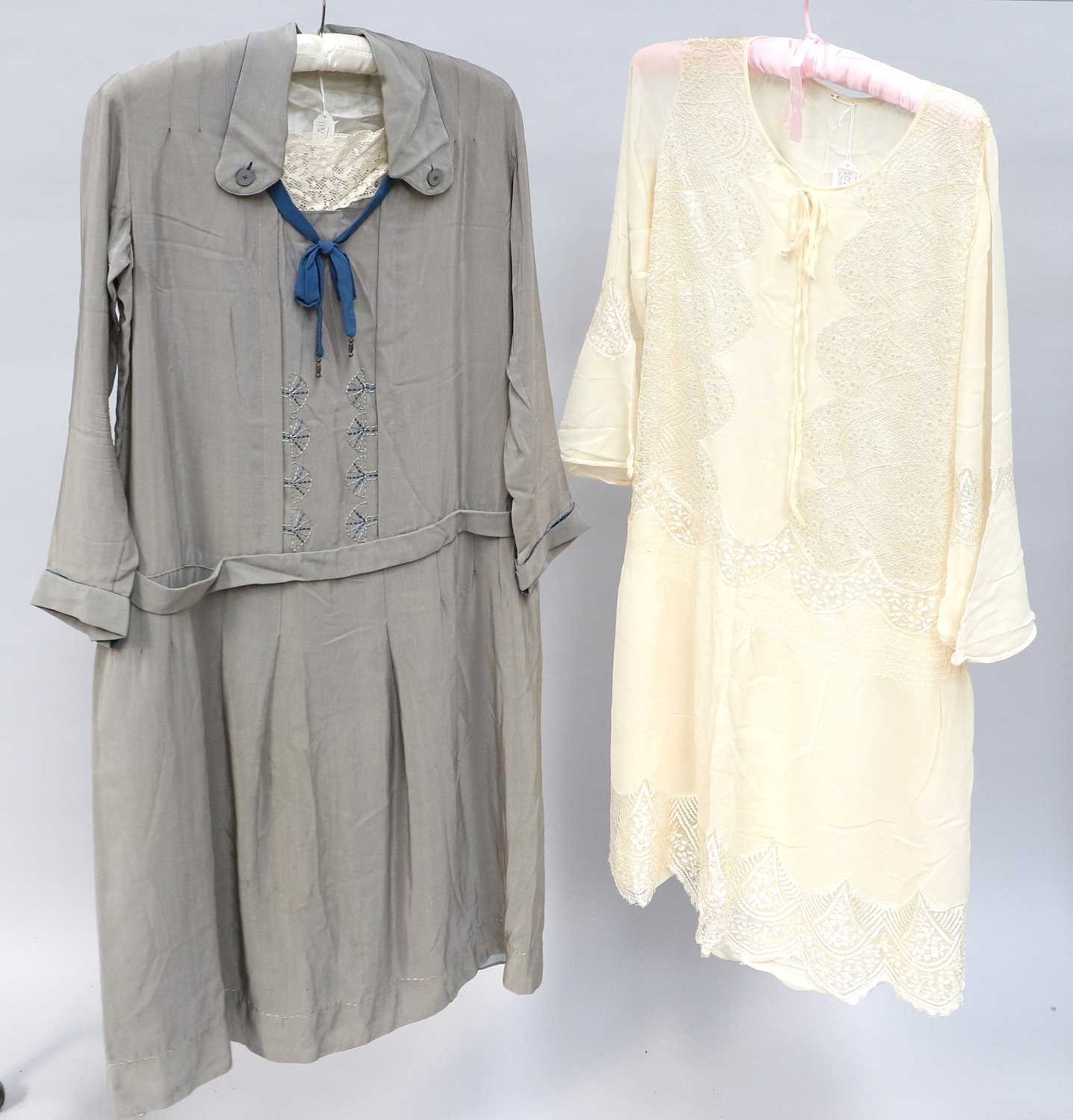 Lot 2020 - Circa 1920s Grey Silk Day Dress with drop...