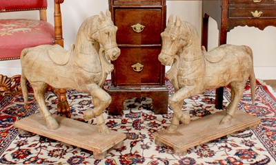 Lot 539 - A Pair of Carved Oak Figures of Horses, in...