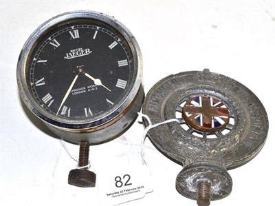 Lot 82 - A Jaeger car clock and an RAC badge