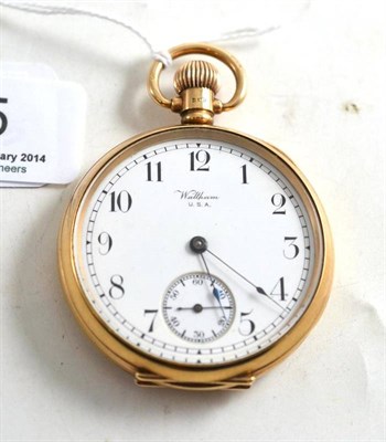 Lot 85 - A 9ct gold open faced pocket watch signed Waltham