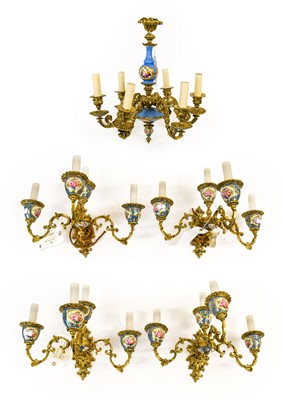 Lot 554 - A French Gilt Metal and Porcelain Five-Branch...