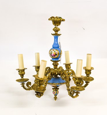 Lot 554 - A French Gilt Metal and Porcelain Five-Branch...