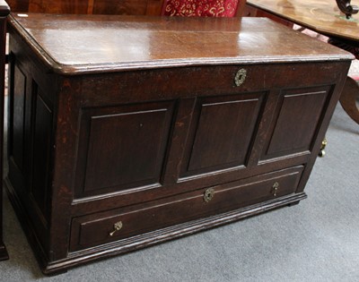 Lot 1331 - An 18th Century Oak Mule Chest, the moulded...