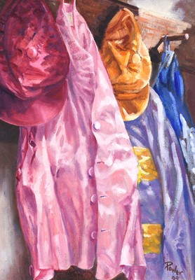 Lot 303 - James Power (b.1946) Jockey's silks hanging in...