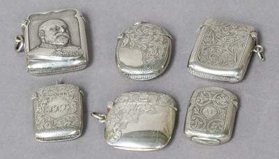 Lot 222 - Six Various Silver Vesta-Cases, each oblong,...