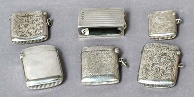 Lot 220 - Five Various Silver Vesta-Cases, each oblong,...