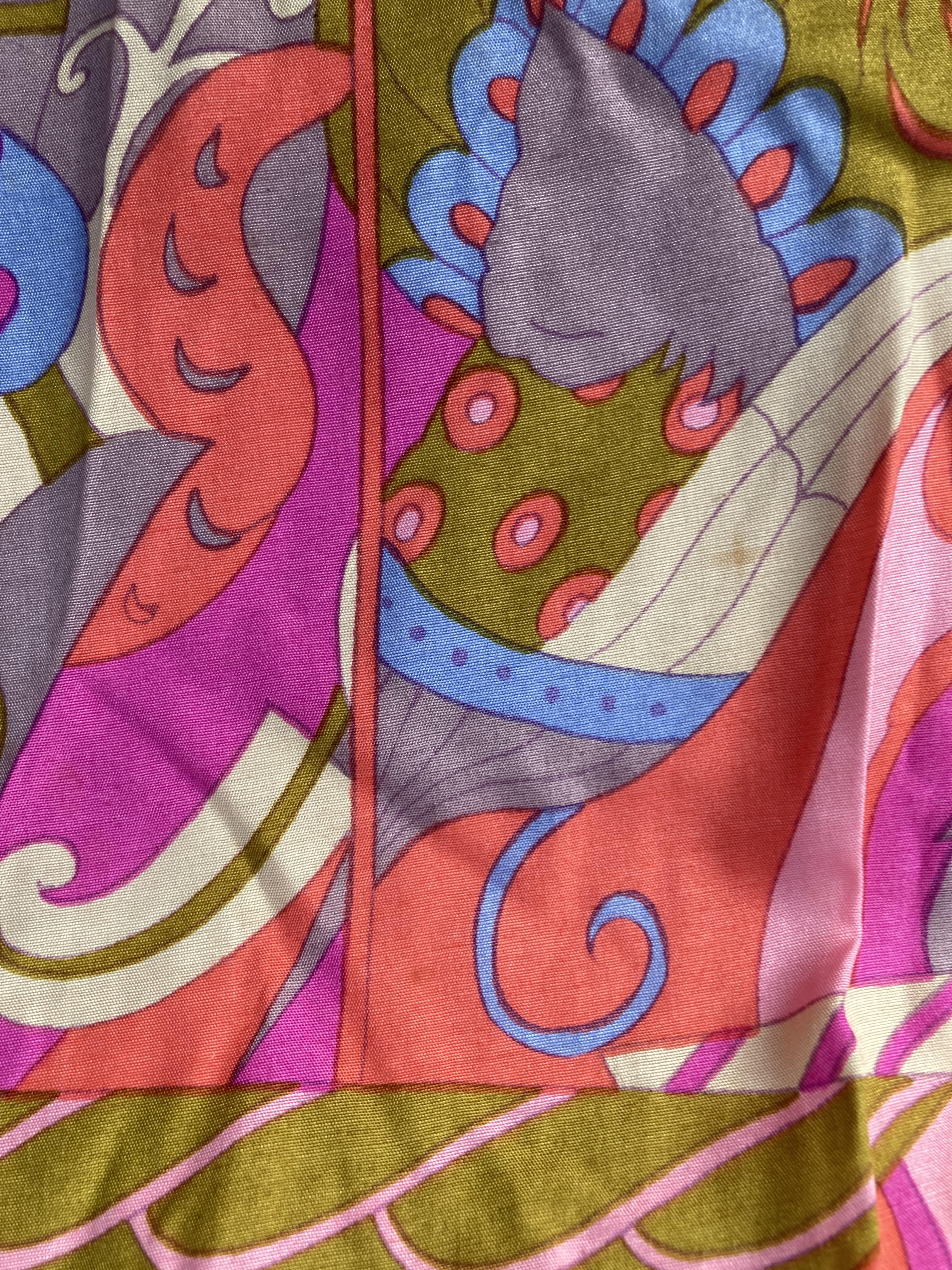 Louis Feraud 1960's Bright Abstract Silk and Wool Scarf