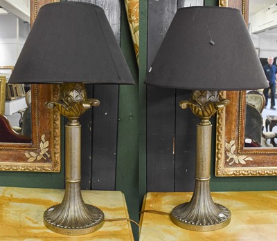 Lot 1211 - A Pair of Reproduction Silvered Table Lamps,...