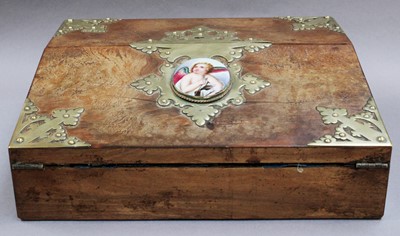 Lot 372 - A Walnut Ladies Lap Desk, with porcelain plaque