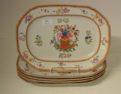Lot 87 - A Set of Five Staffordshire Ironstone Meat Platters, 19th century, painted in Chinese Export...