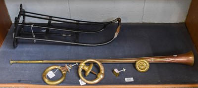 Lot 210 - A Brass and Copper Coaching Horn, two brass...