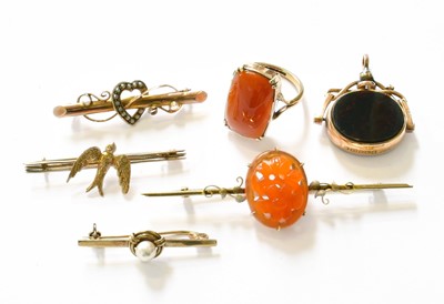 Lot 40 - Four Brooches, including a cornelian example,...