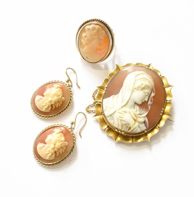 Lot 31 - A Pair of Cameo Drop Earrings, stamped '9CT',...