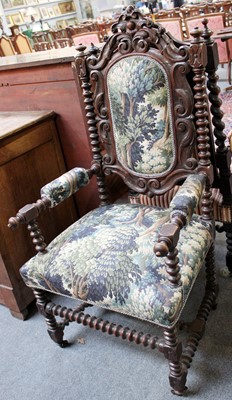 Lot 1372 - A Victorian Carved Oak Open Arm Hall Chair,...