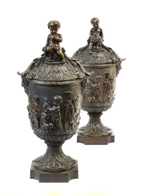 Lot 160 - A Pair of French Bronze Urns and Covers, 19th...