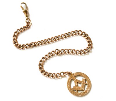 Lot 49 - A 9 Carat Gold Masonic Pendant on Watch Chain,...