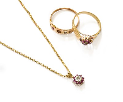 Lot 50 - A 9 Carat Gold Ruby and Diamond Cluster...