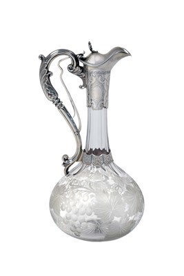 Lot 2281 - A Victorian Silver-Mounted Etched-Glass Claret-Jug