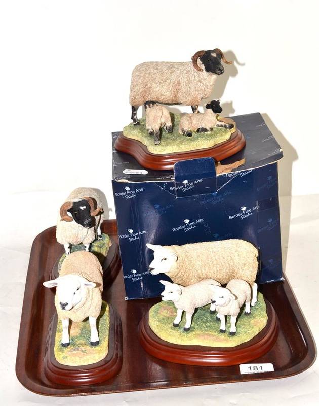 Lot 181 - Border Fine Arts Sheep Breeds models; 'Blackfaced Ewe And Lambs' (style three), model No. A1244...