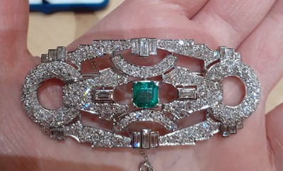 Lot 2066 - An Emerald and Diamond Brooch an emerald-cut...