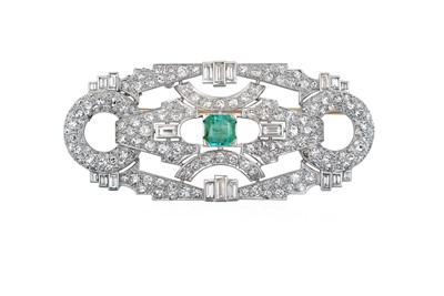 Lot 2066 - An Emerald and Diamond Brooch an emerald-cut...