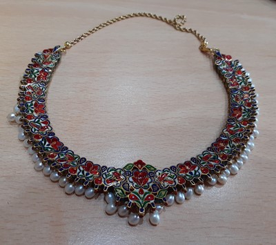 Lot 2264 - An Indian Diamond, Enamel and Pearl Necklace...