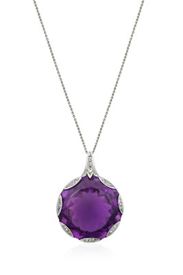 Lot 2210 - An Art Deco Style Amethyst and Diamond Pendant...