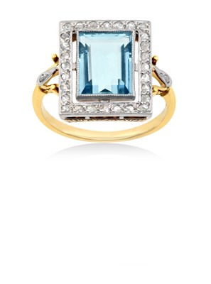 Lot 2205 - An Aquamarine and Diamond Ring the rectangular...