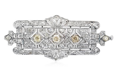 Lot 2216 - A Diamond Plaque Brooch the rectangular...