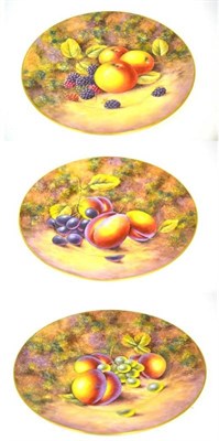 Lot 93 - A Set of Three Royal Worcester Porcelain Plates, painted by J Smith, 20th century, with fruit...