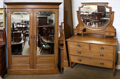 Lot 1205 - An Edwardian Inlaid Oak Two-Piece Bedroom...