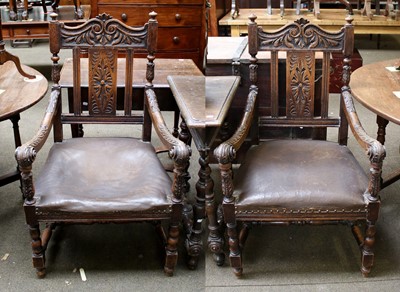 Lot 1135 - A Pair of 17th Century Style Carved Oak and...