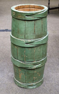 Lot 1186 - A Green Painted Pine Barrel Form Stick-Stand,...