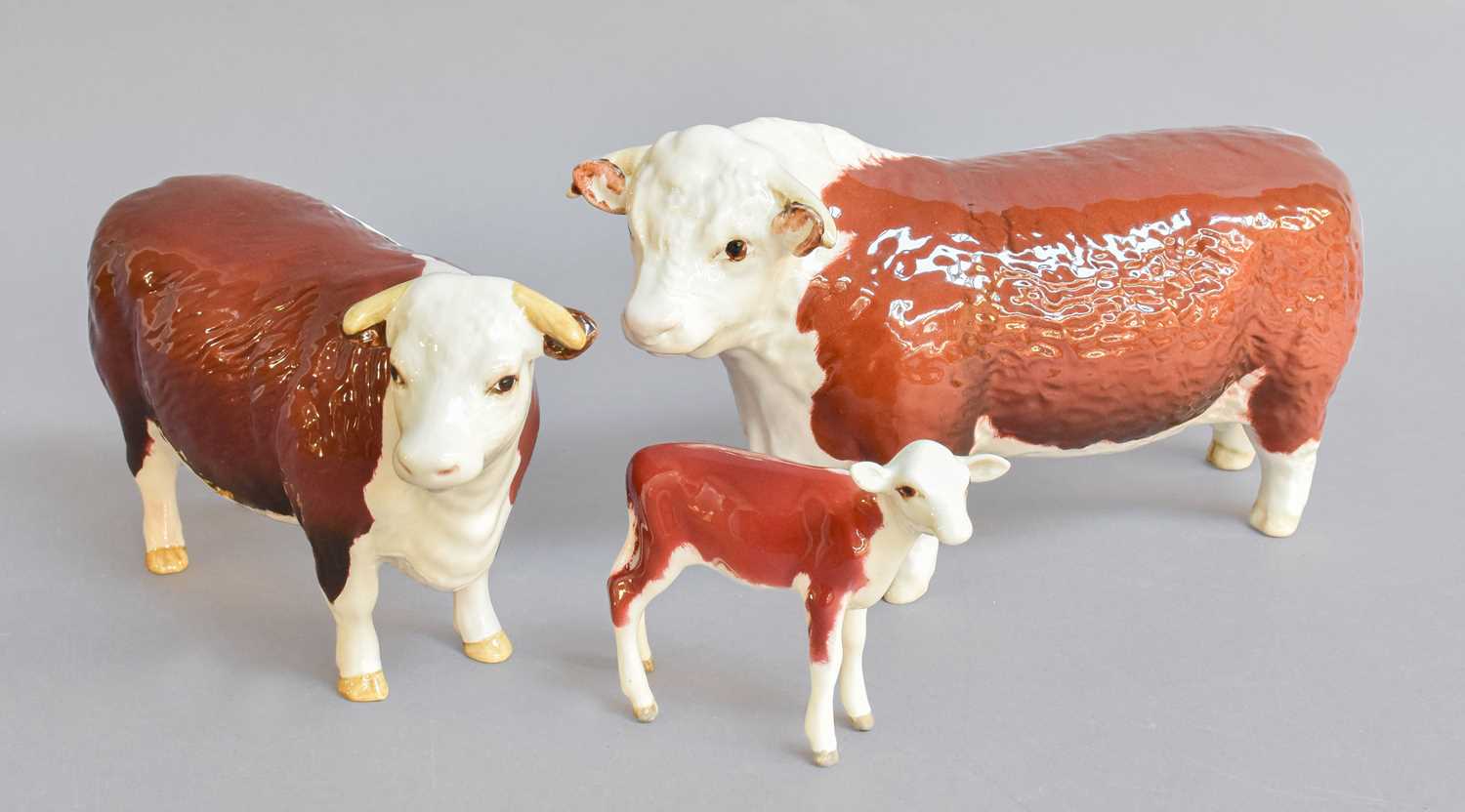 Lot 252 - Beswick Hereford Cattle, comprising: Bull,...