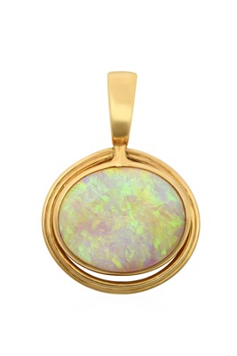 Lot 2007 - An Opal Pendant the oval opal plaque in a...