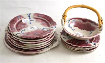 Lot 221 - A Nigel Graham stoneware composite set of six plates, four smaller plates, small handled dish and a