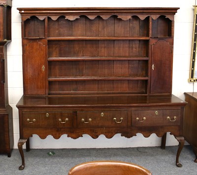 Lot 1262 - A George III Oak Dresser and Rack, 198cm by...