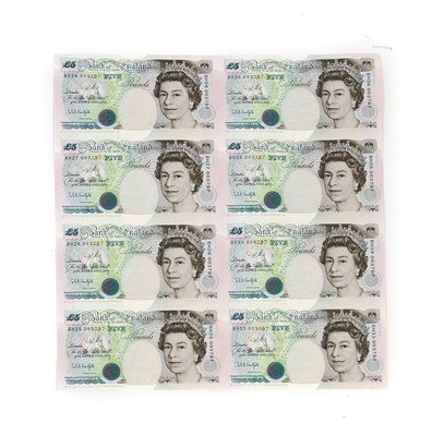 Lot 400 - Bank of England Uncut Sheet of 8x £5 Notes,...